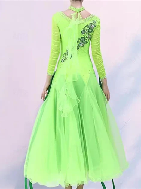 Women's Dancewear Latin Dance Ballroom Dance Dress Embroidery Splicing Crystals/Rhinestones Women's Performance Party Long Sleeve - Image 11