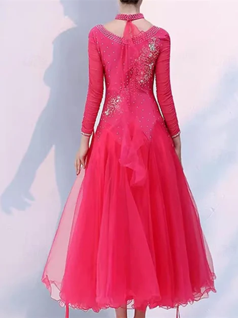 Women's Dancewear Latin Dance Ballroom Dance Dress Embroidery Splicing Crystals/Rhinestones Women's Performance Party Long Sleeve - Image 6