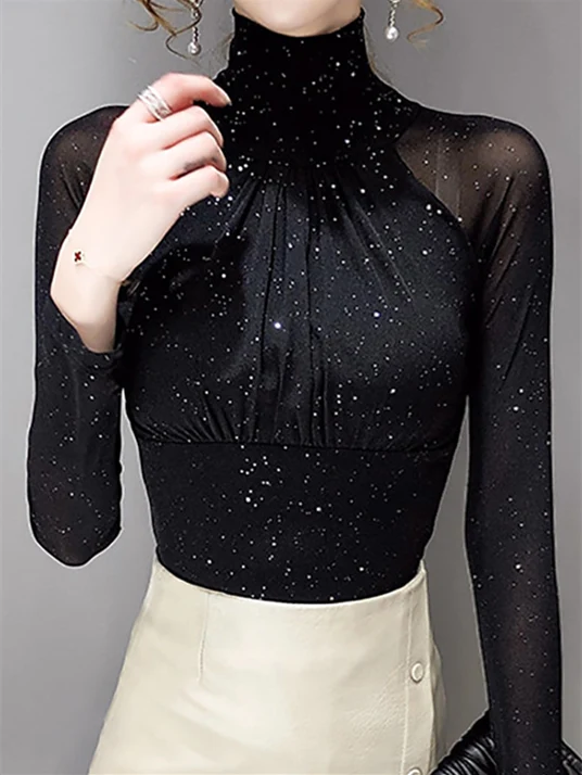Women's Dancewear Latin Dance Ballroom Dance Top Ruching Splicing Pure Color Women's Performance Training Long Sleeve Polyester - Image 2