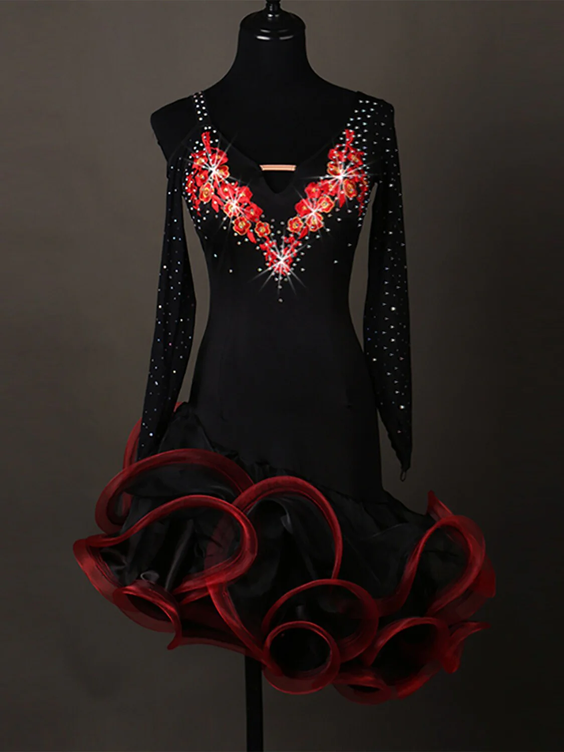 Women's Dancewear Salsa Latin Dance Dress Crystals/Rhinestones Training Performance Long Sleeve - Image 3