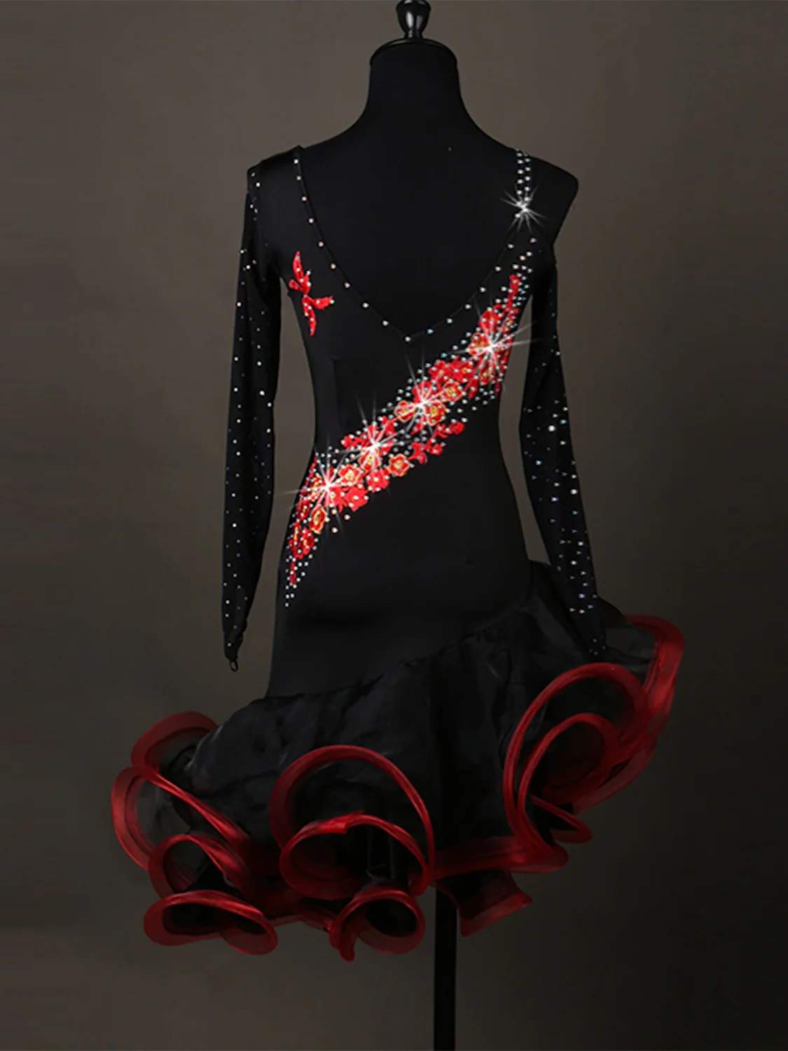 Women's Dancewear Salsa Latin Dance Dress Crystals/Rhinestones Training Performance Long Sleeve - Image 4