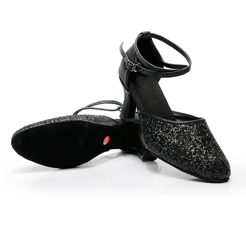 Women's Dancewear Shoes Ankle Strap Heel Round Toe Glitter Latin Shoes - Image 3