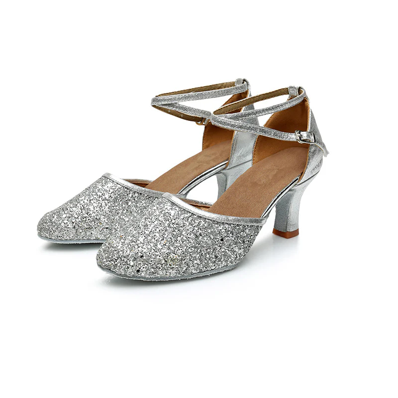 Women's Dancewear Shoes Ankle Strap Heel Round Toe Glitter Latin Shoes - Image 7