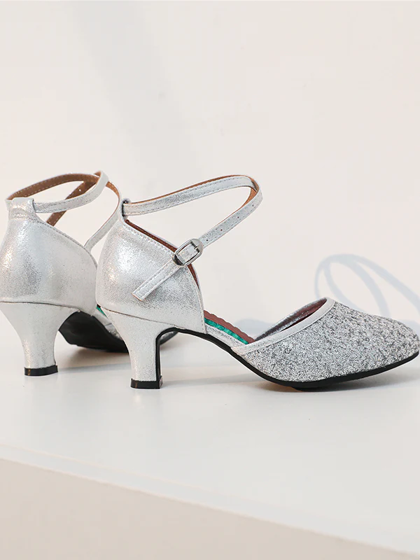 Women's Dancewear Shoes Buckle Glitter Low Heel Round Toe Latin Suede Dance Shoes - Image 2
