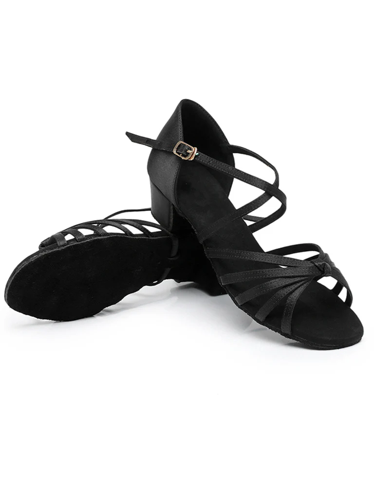 Women's Dancewear Shoes Buckle Open Toe Block Heel Satin PU Latin Shoes - Image 5
