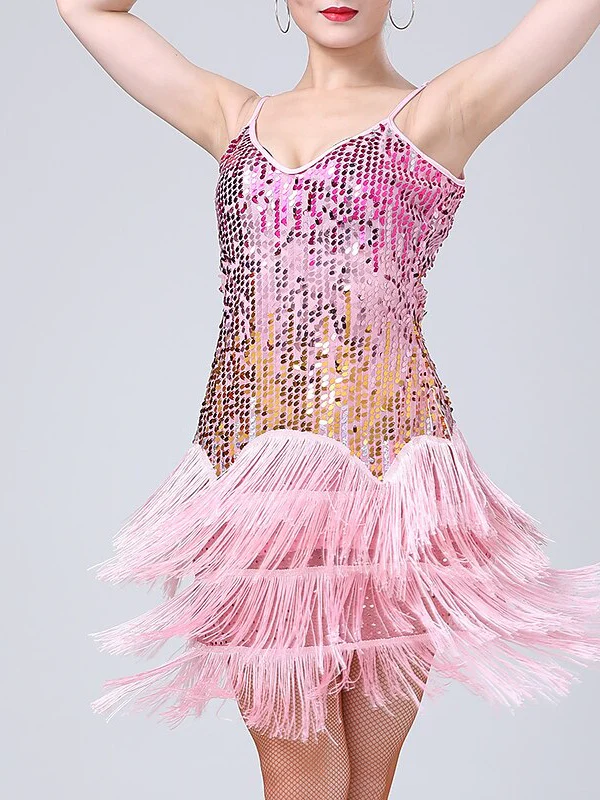 Women's Dancewera Latin Dance Dress Tassel Splicing Paillette Women's Performance Sleeveless - Image 4