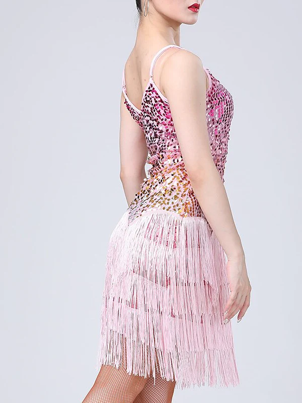 Women's Dancewera Latin Dance Dress Tassel Splicing Paillette Women's Performance Sleeveless - Image 5