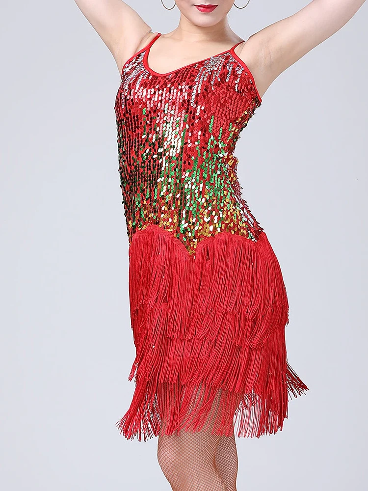 Women's Dancewera Latin Dance Dress Tassel Splicing Paillette Women's Performance Sleeveless - Image 6
