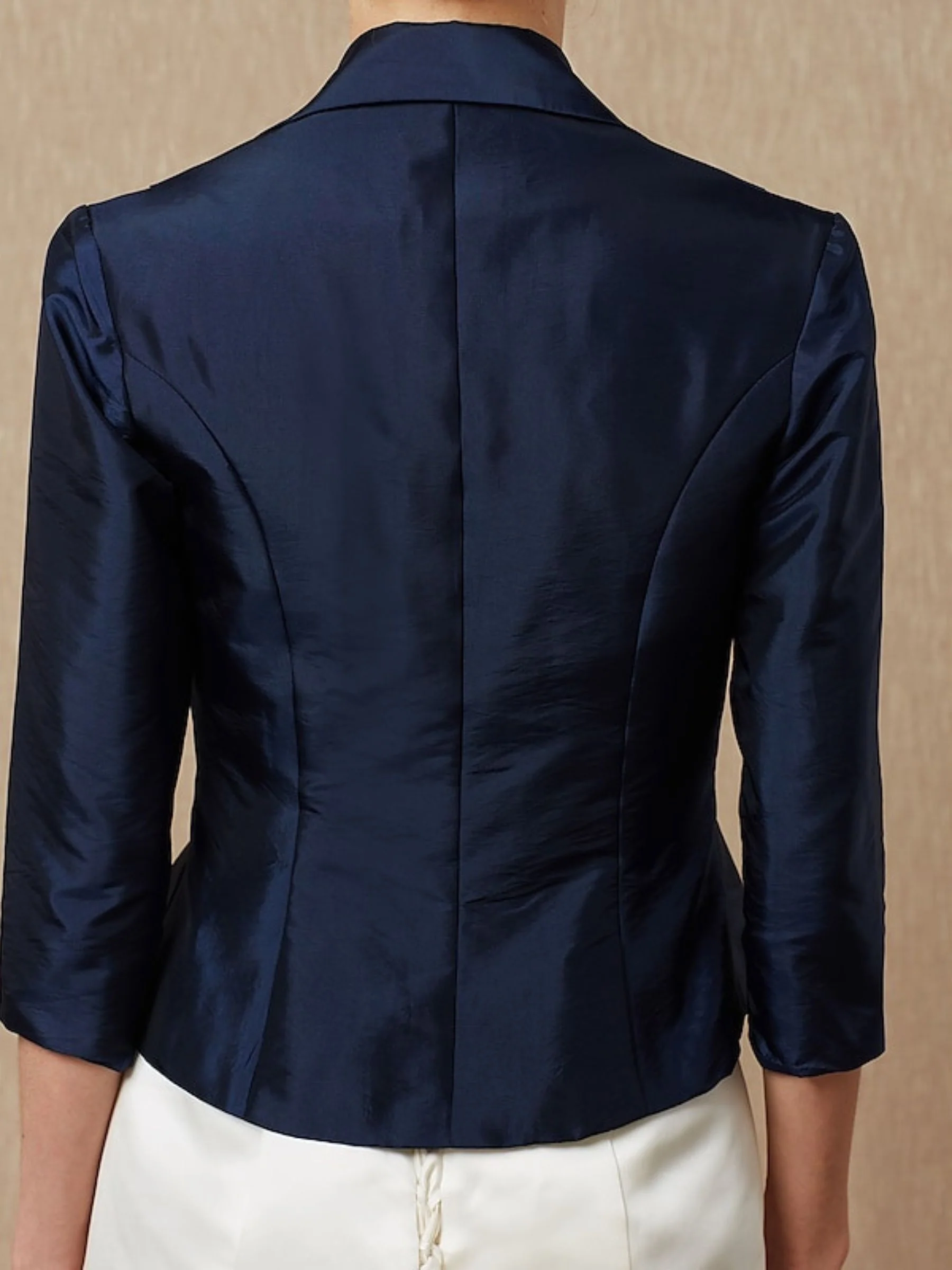 Women's Dark Navy Taffeta 3/4 Sleeve Elegant Bolero Coats / Jackets with Rhinestone - Image 5
