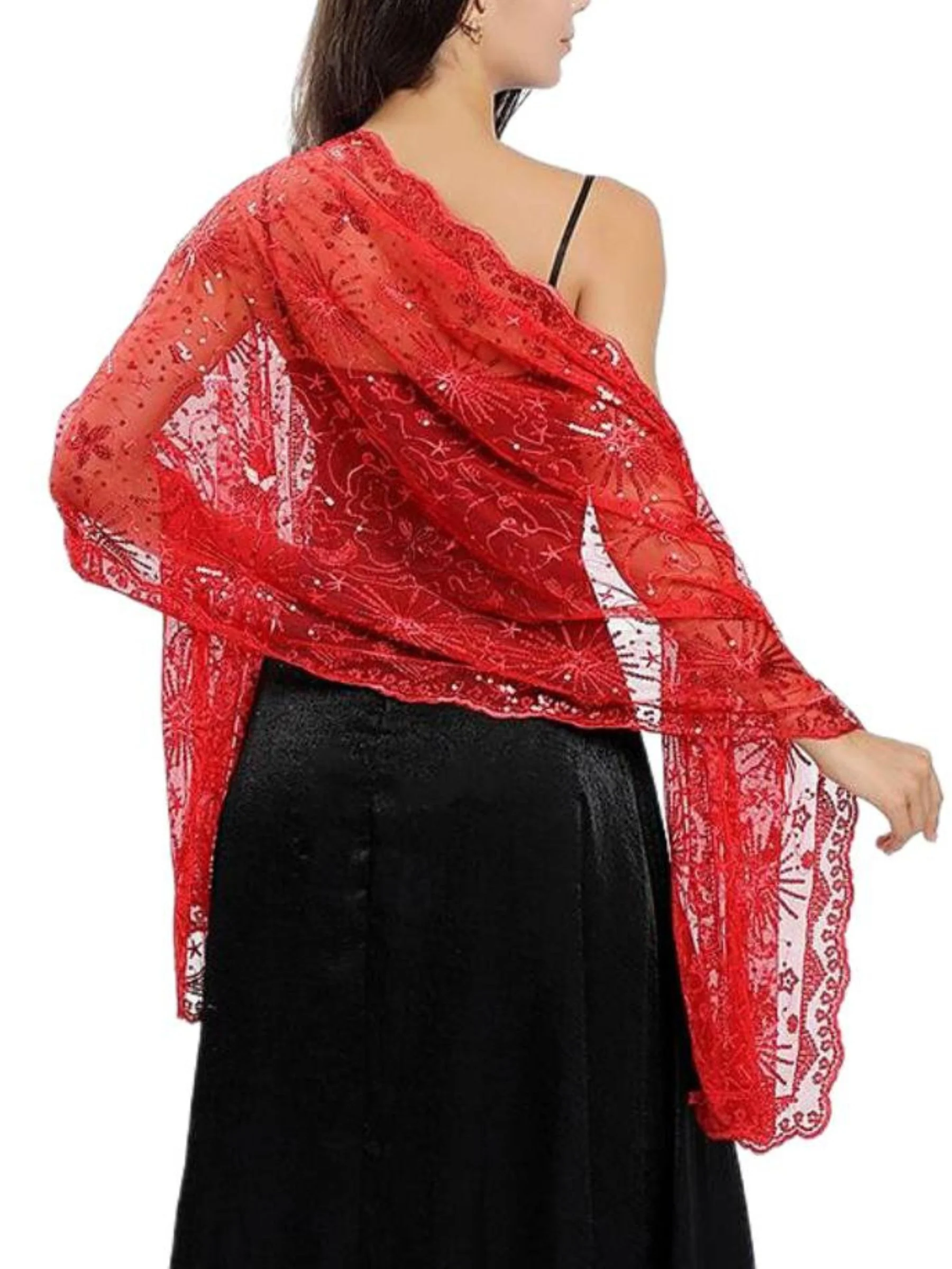 Women's Delicated Star Moon Embroidery Retro Shawl Wedding Wraps - Image 4