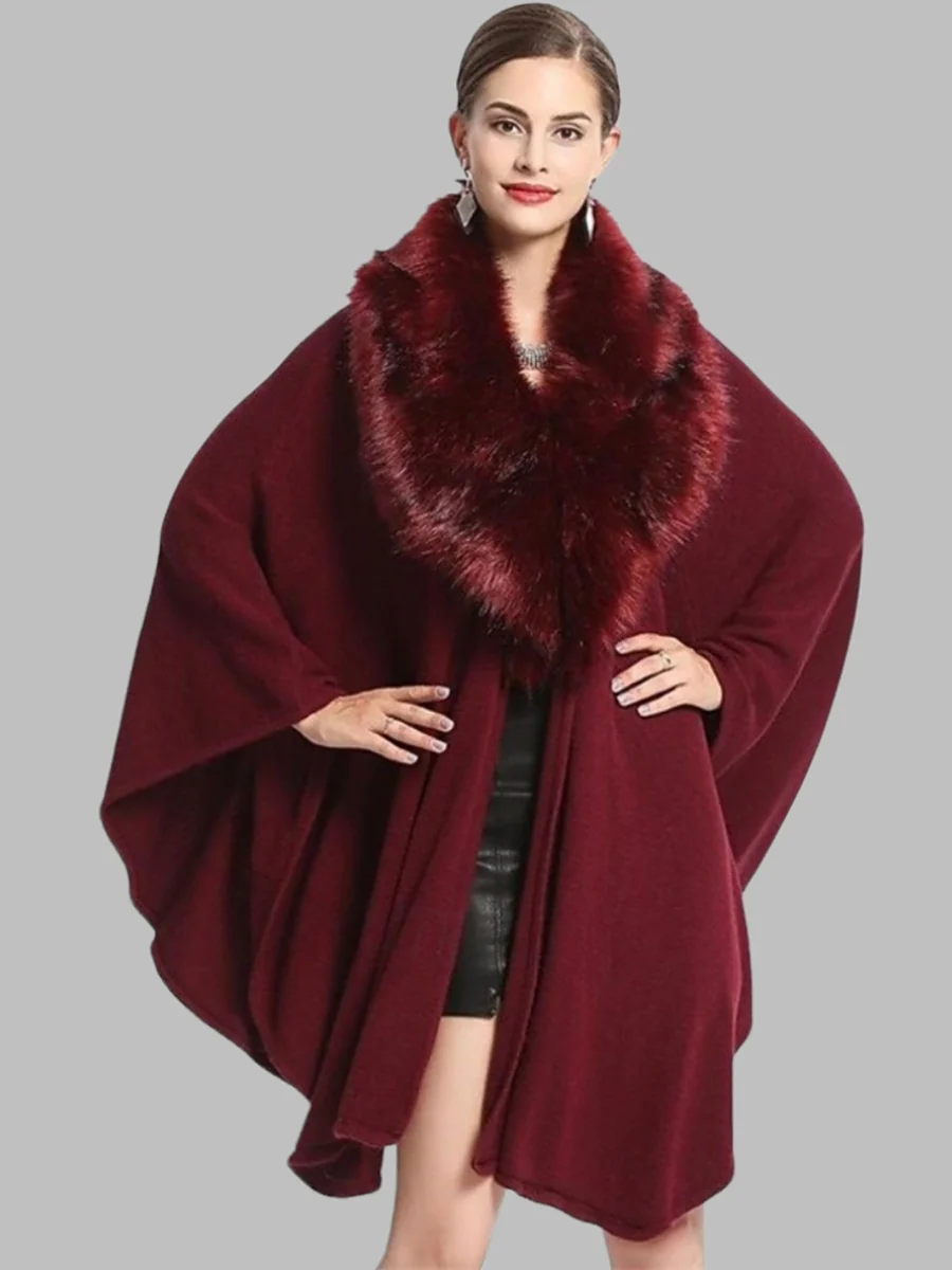 Women's Faux Solid Colored Winter Wedding Party Cape Warm Wrap/Shawls - Image 3