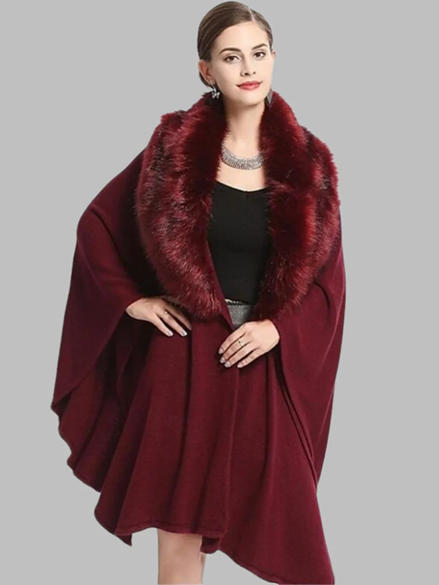 Women's Faux Solid Colored Winter Wedding Party Cape Warm Wrap/Shawls - Image 7