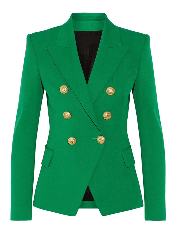 Women's Green Double Breasted Peak Lapel Prom Blazer - Image 3