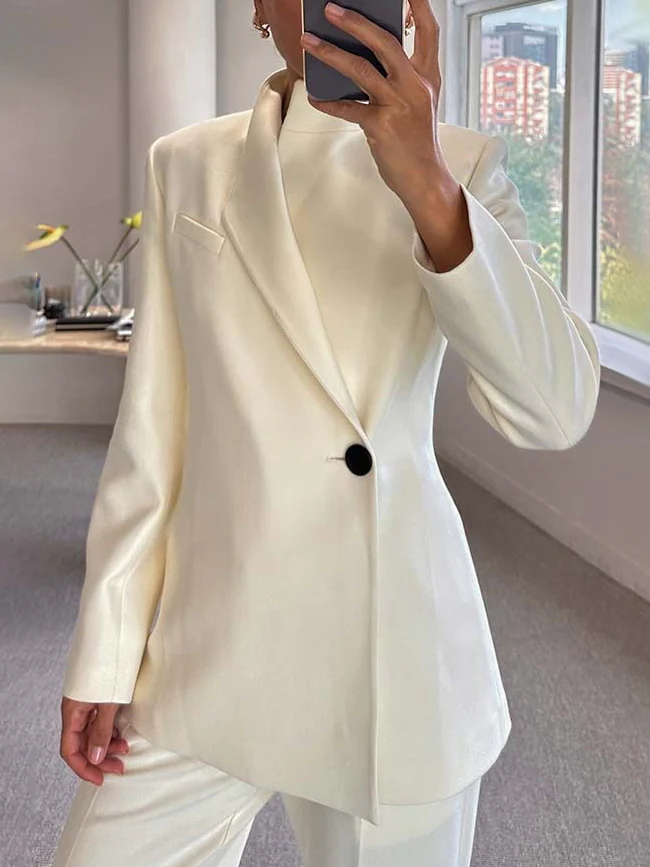 Women's High Neck Single Breasted One-button Solid Color Blazer - Image 2