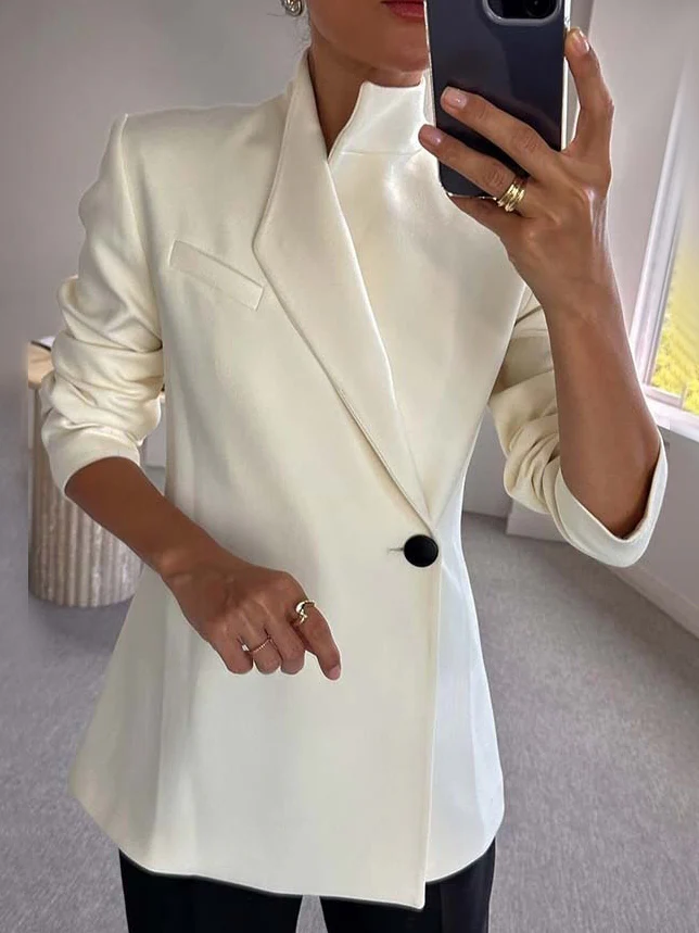 Women's High Neck Single Breasted One-button Solid Color Blazer - Image 3