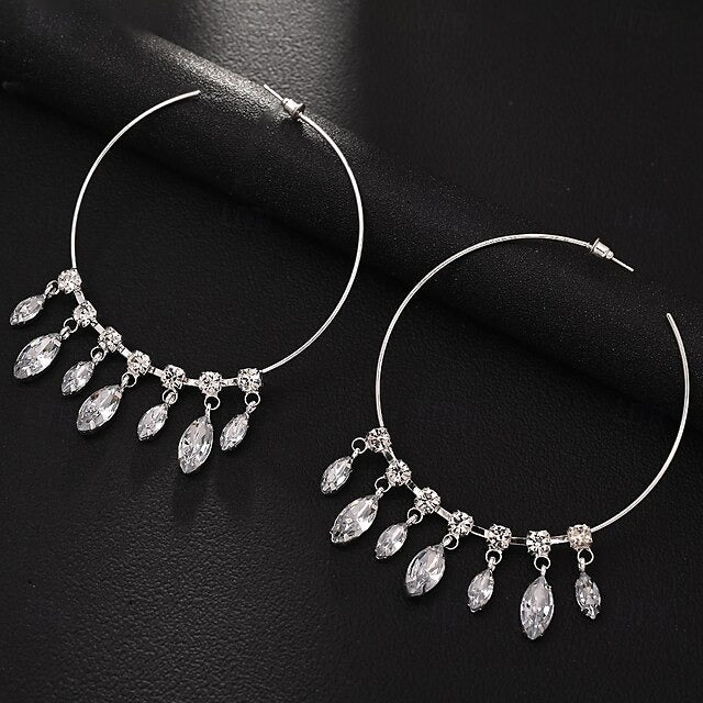 Women's Hoop Tassel Fringe Drop Precious Tropical Fashion Personalized Imitation Diamond Earrings Jewelry For Wedding Party Work Prom - Image 3