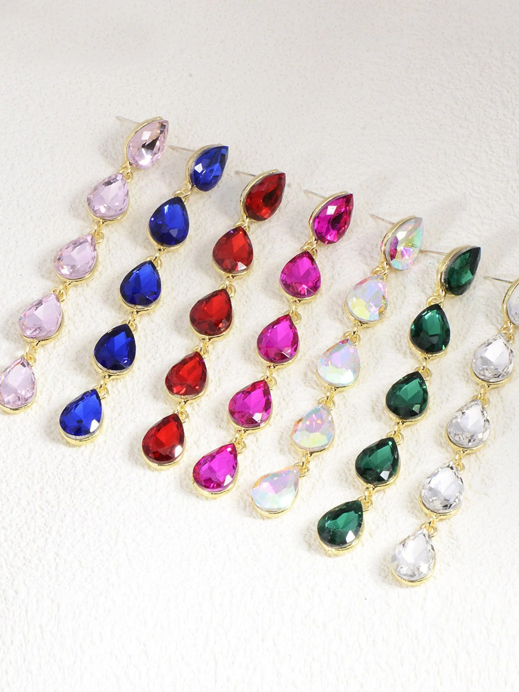 Women's Long Drop Minimalist Earrings with Teardrop Rhinestones - Image 2