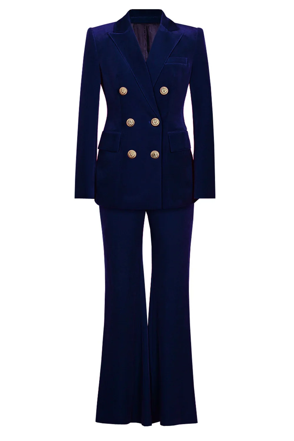 Women's Navy Double Breasted Fitted 2 Piece Suit - Image 2