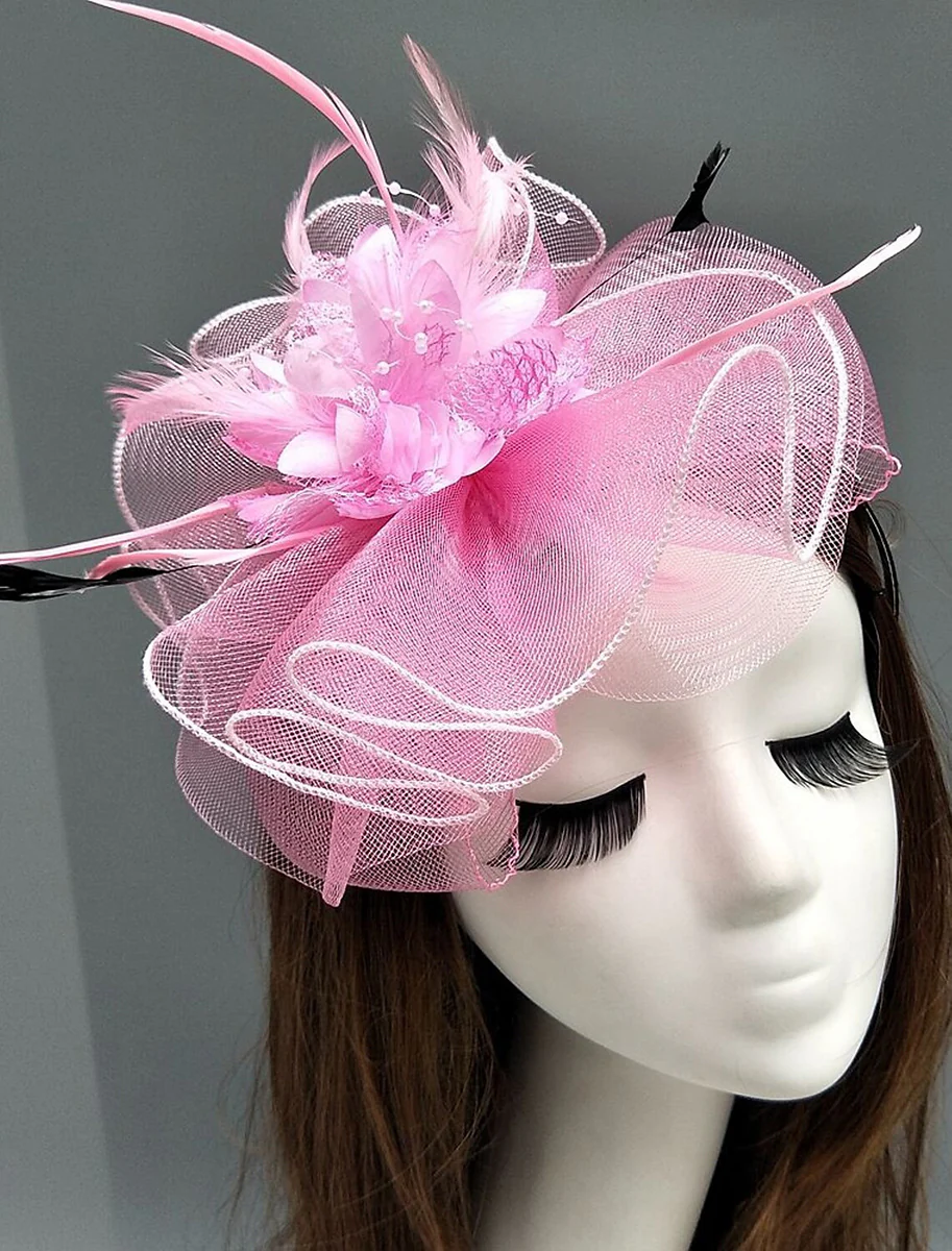 Women's Net Ladies Day Horse Race Flower Wedding Headpiece/Headwear With Feather - Image 2