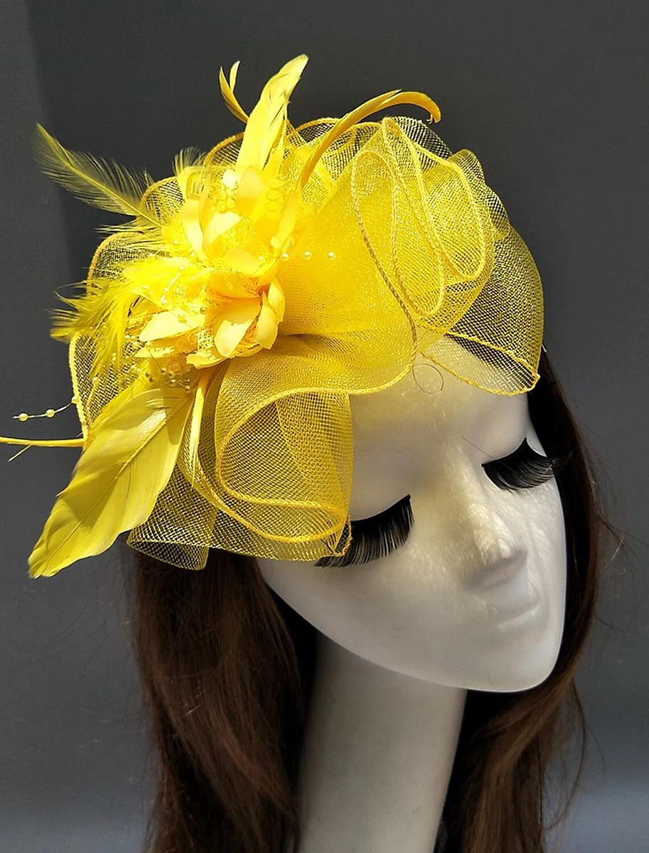 Women's Net Ladies Day Horse Race Flower Wedding Headpiece/Headwear With Feather - Image 9