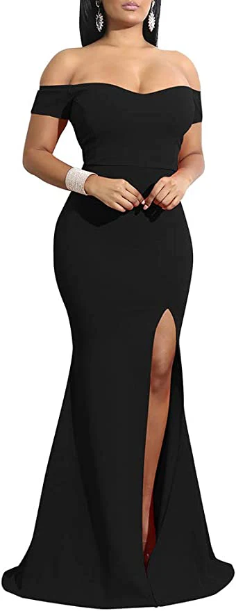 Women's Off Shoulder High Split Long Formal Party Dress Evening Gown - Image 3