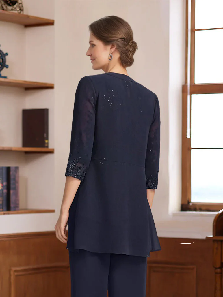 Women's Open-front Chiffon 3/4 Sleeves Jackets with Sequins & Beads - Image 2