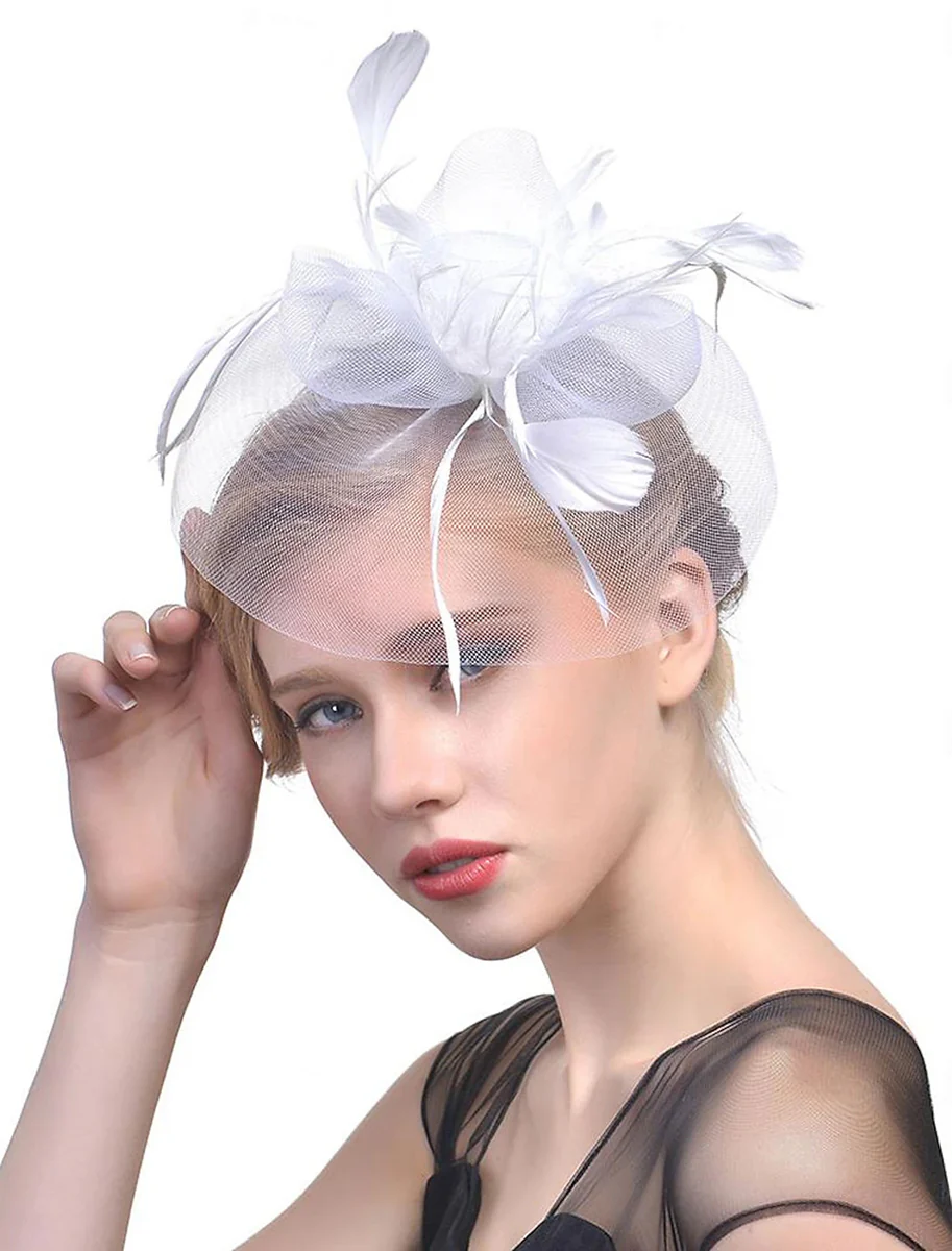 Women's Organza Fedora Hat Tea Party Horse Race Pure Color Headpiece/Veil Hat With Feather - Image 11