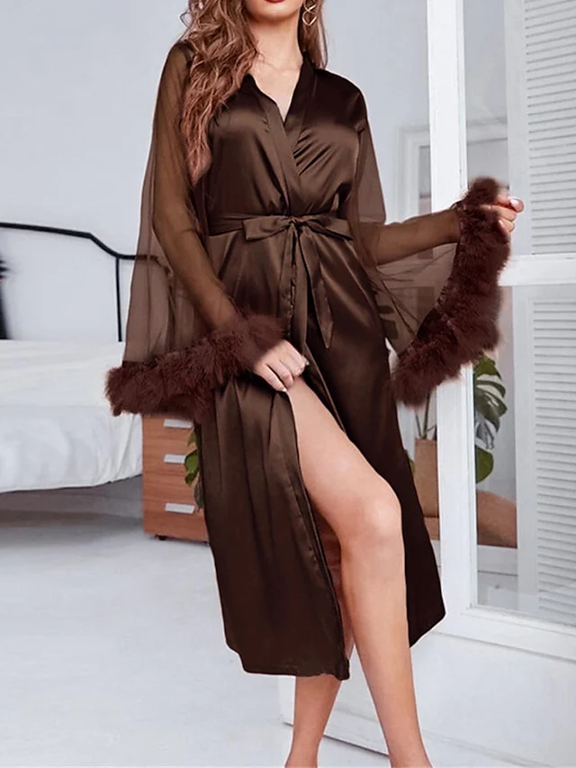 Women's Pajamas Bathrobe Robes Gown Pure Color - Image 5