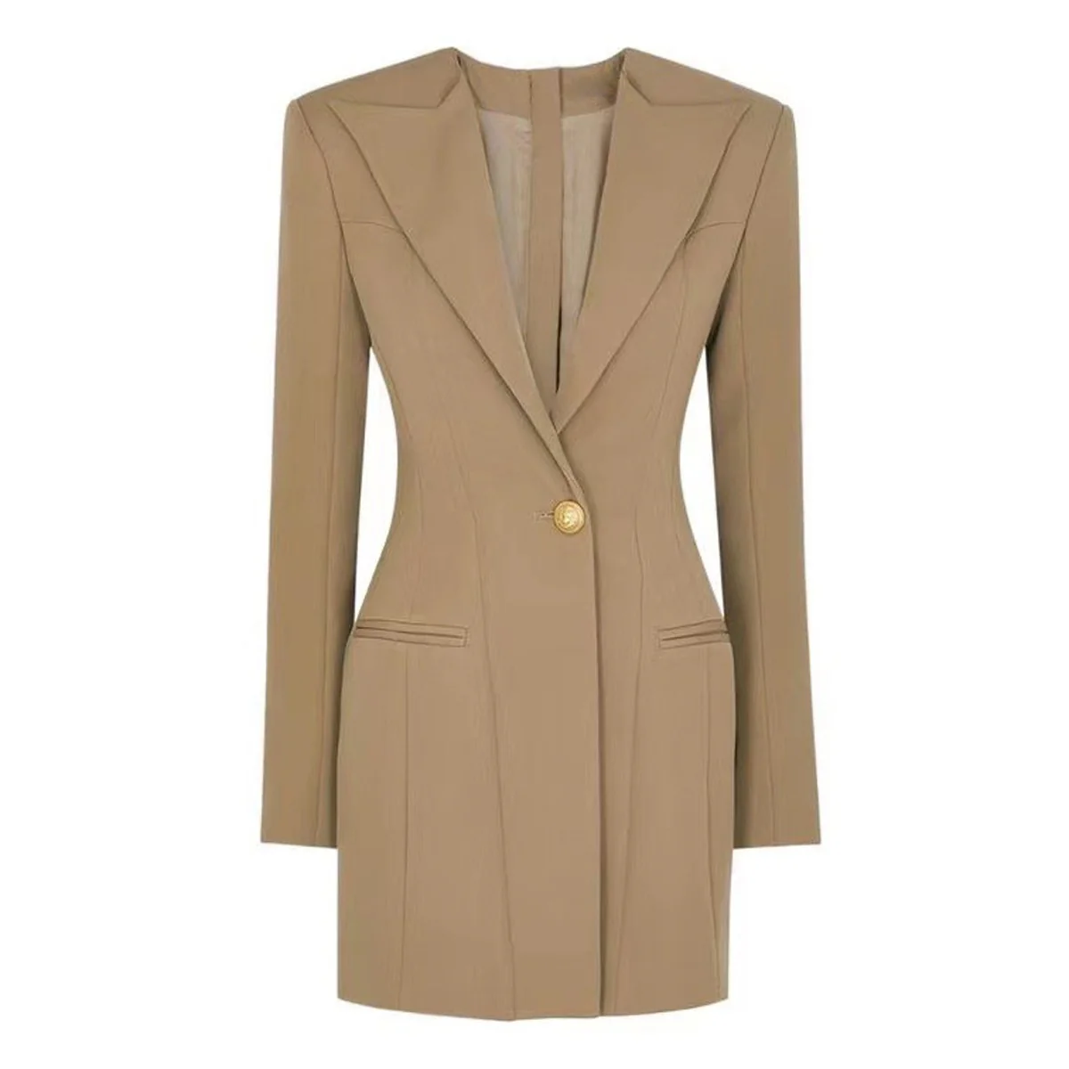 Women's Peak Lapel Long Sleeves Single-Breasted Button Blazer - Image 3