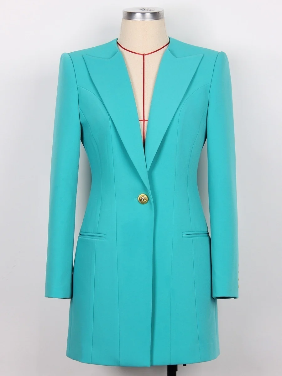 Women's Peak Lapel Long Sleeves Single-Breasted Button Blazer - Image 5