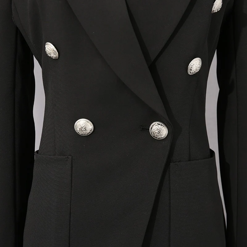 Women's Peaked Lapel Double-breasted Six-button Long Sleeves Blazer with Pockets - Image 4