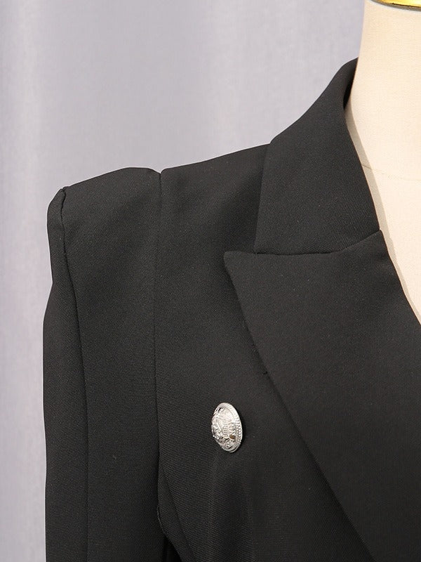Women's Peaked Lapel Double-breasted Six-button Long Sleeves Blazer with Pockets - Image 5