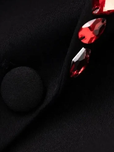 Women's Peaked Lapel Single Breasted One-button Long Sleeves Blazer with Red Rhinestones - Image 5