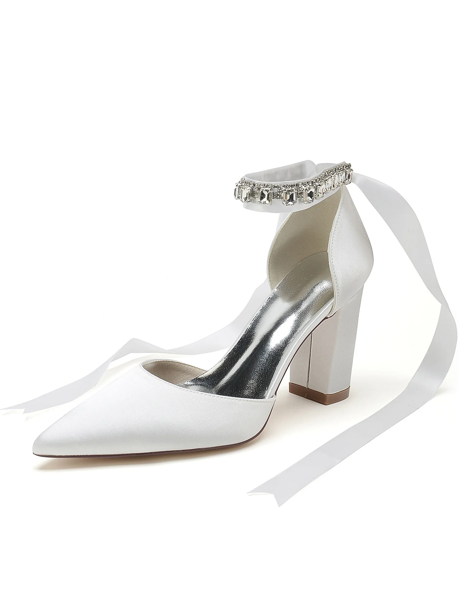 Women's Rhinestone High Heel Pointed Toe Bridesmaid Shoes - Image 5