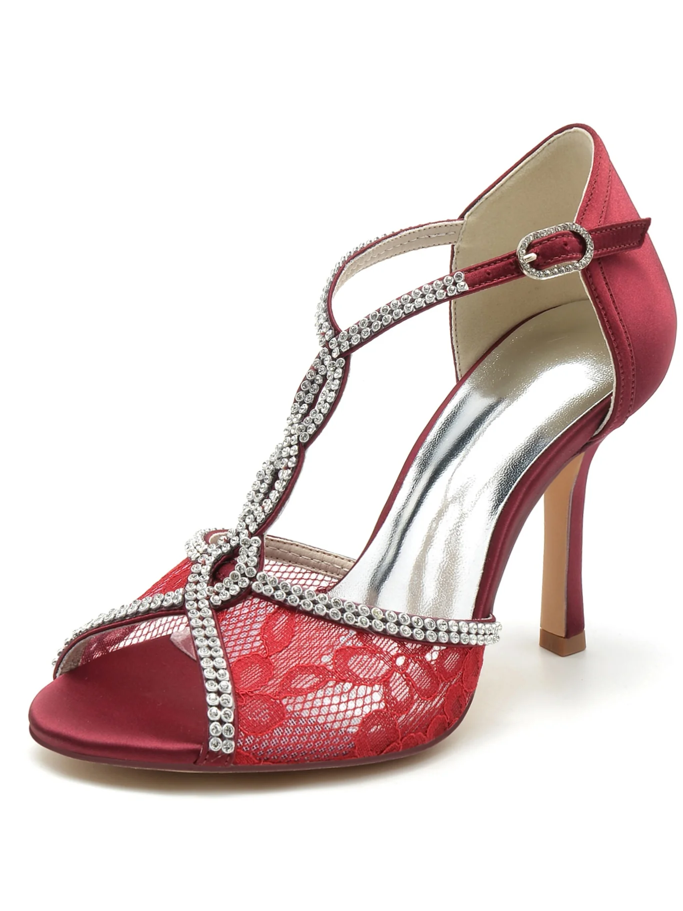 Women's Rhinestone Stiletto Heel Open Toe Bridal Shoes - Image 7