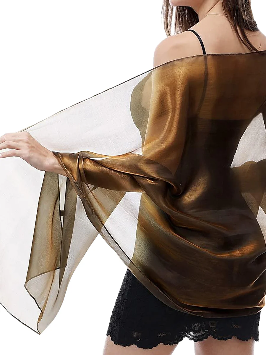 Women's Sheer Pure Color Silk Soft Wedding Formal Shawl - Image 25
