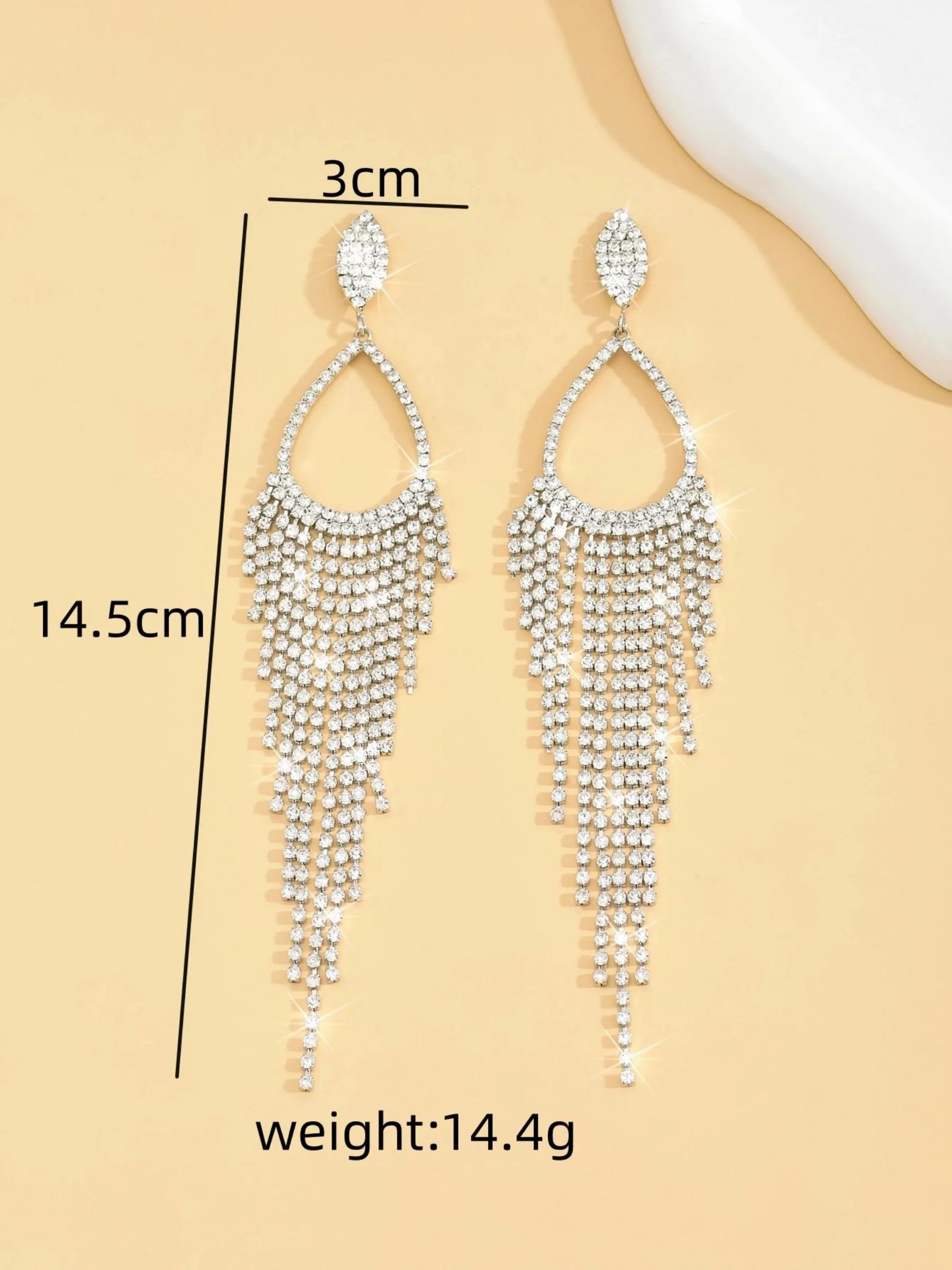 Women's Silver Luxury Exquisite Crystal Tassel Long Teardrop Earrings - Image 5