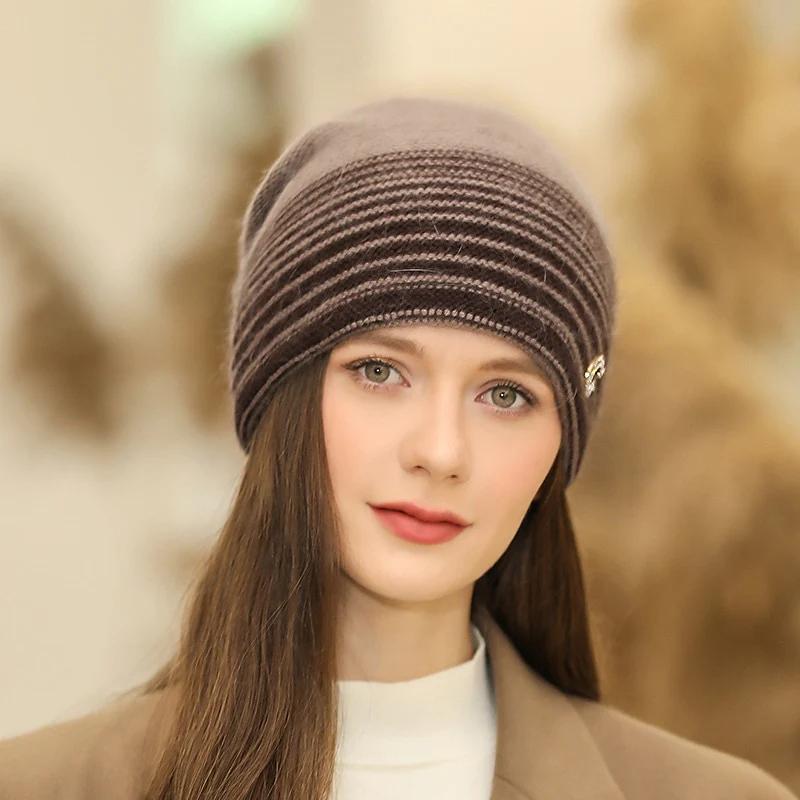 Women's Slouchy Portable Windproof Comfort Outdoor Home Daily Knit Stripe Letter Hat - Image 4