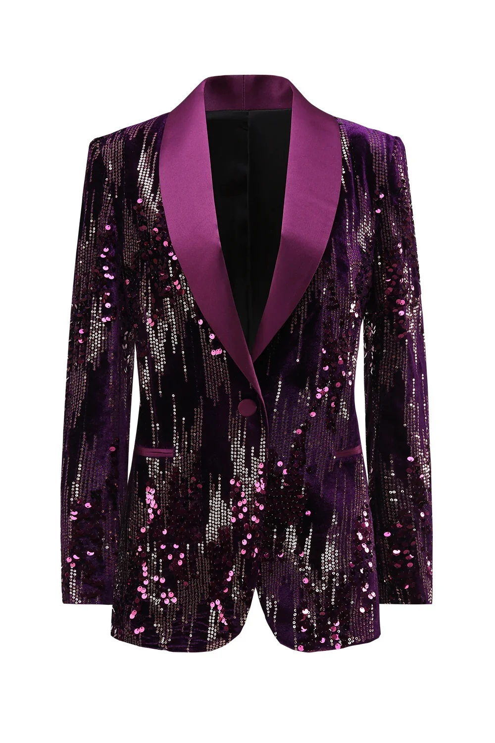 Women's Sparkly Purple Shawl Lapel Sequins Prom Blazer - Image 3