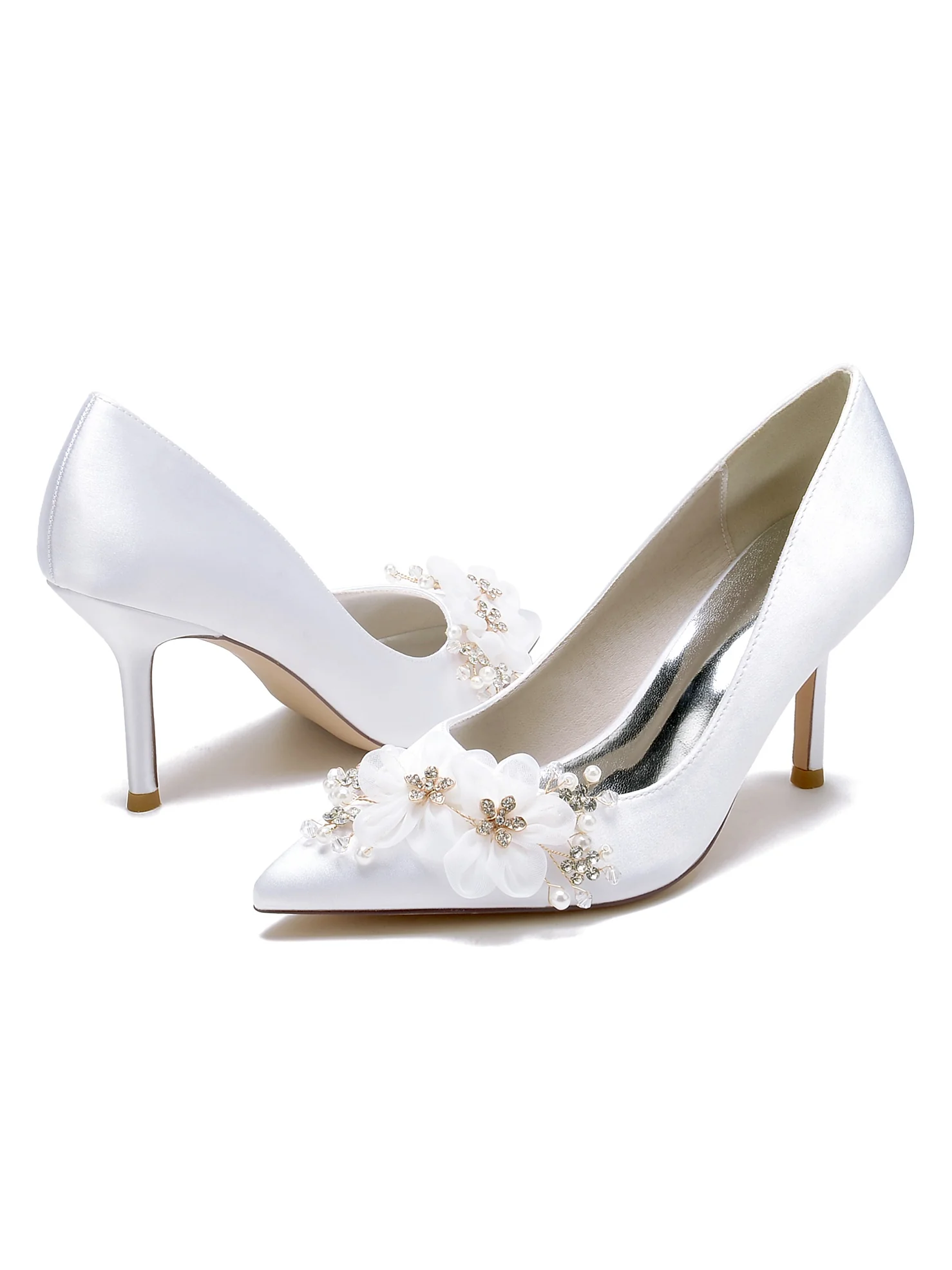 Women's Wedding Applique High Heel Pointed Toe Bridesmaid Shoes - Image 5