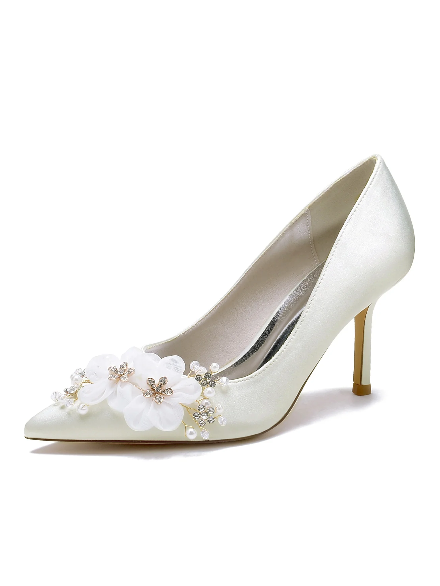 Women's Wedding Applique High Heel Pointed Toe Bridesmaid Shoes - Image 7