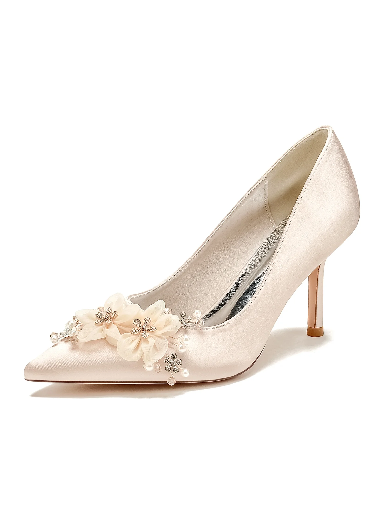 Women's Wedding Applique High Heel Pointed Toe Bridesmaid Shoes - Image 9