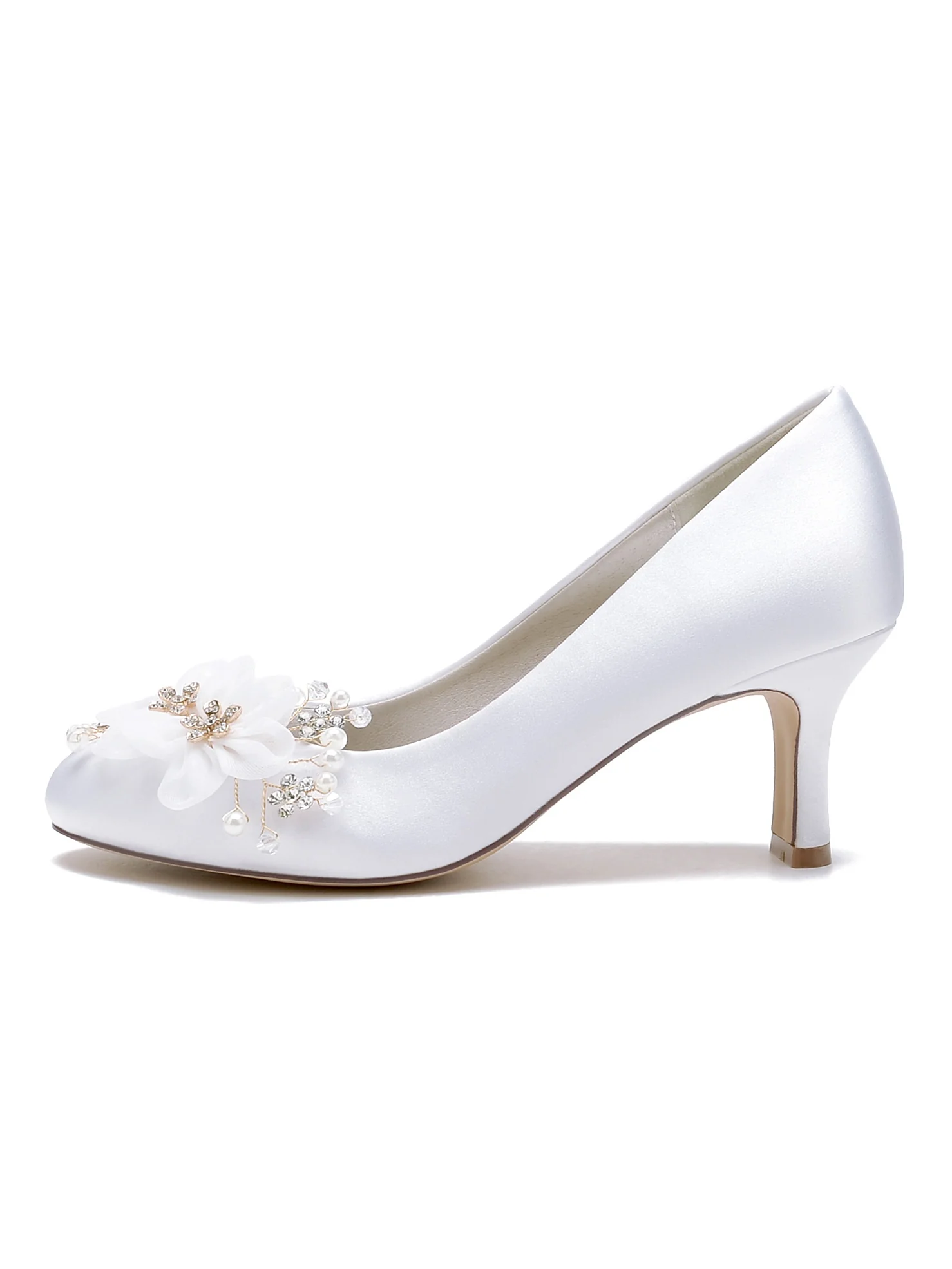 Women's Wedding Applique Mid Heel Pointed Toe Bridesmaid Shoes - Image 5