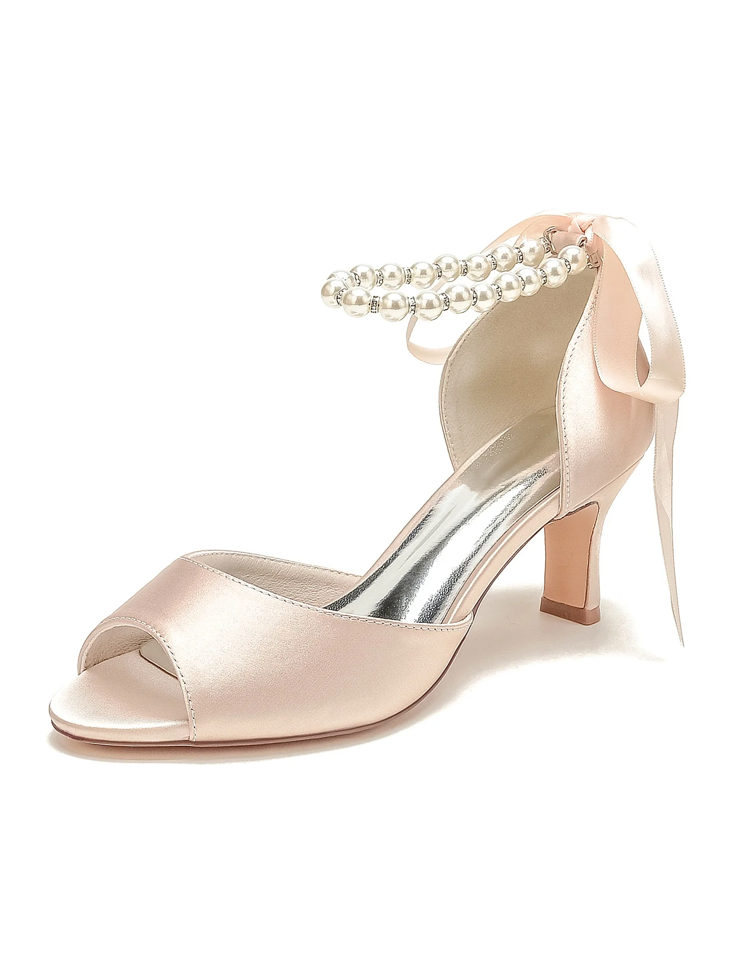 Women's Wedding Beadings Mid Heel Open Toe Bridal Shoes - Image 13