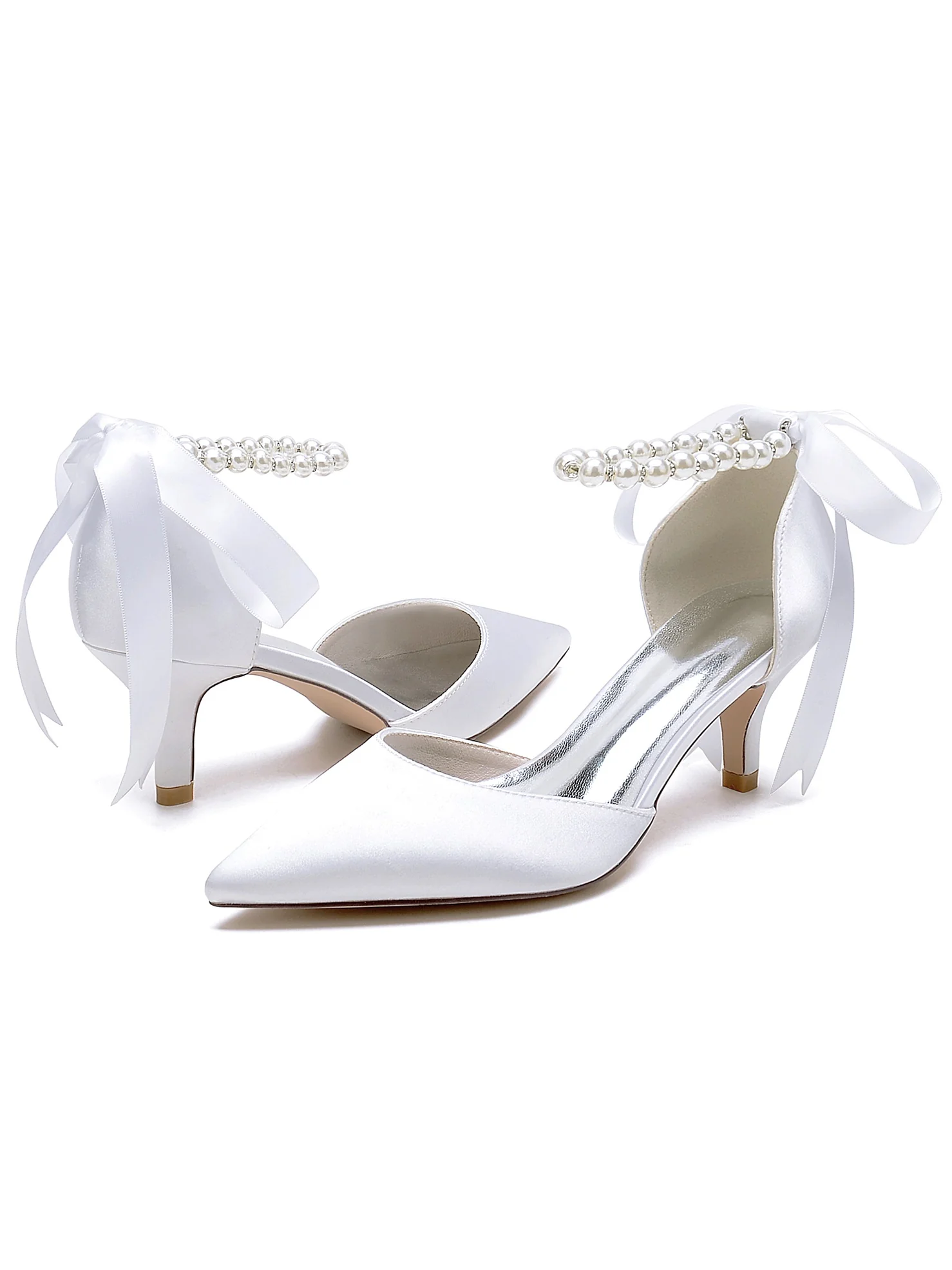 Women's Wedding Beadings Mid Heel Pointed Toe Bridal Shoes - Image 2