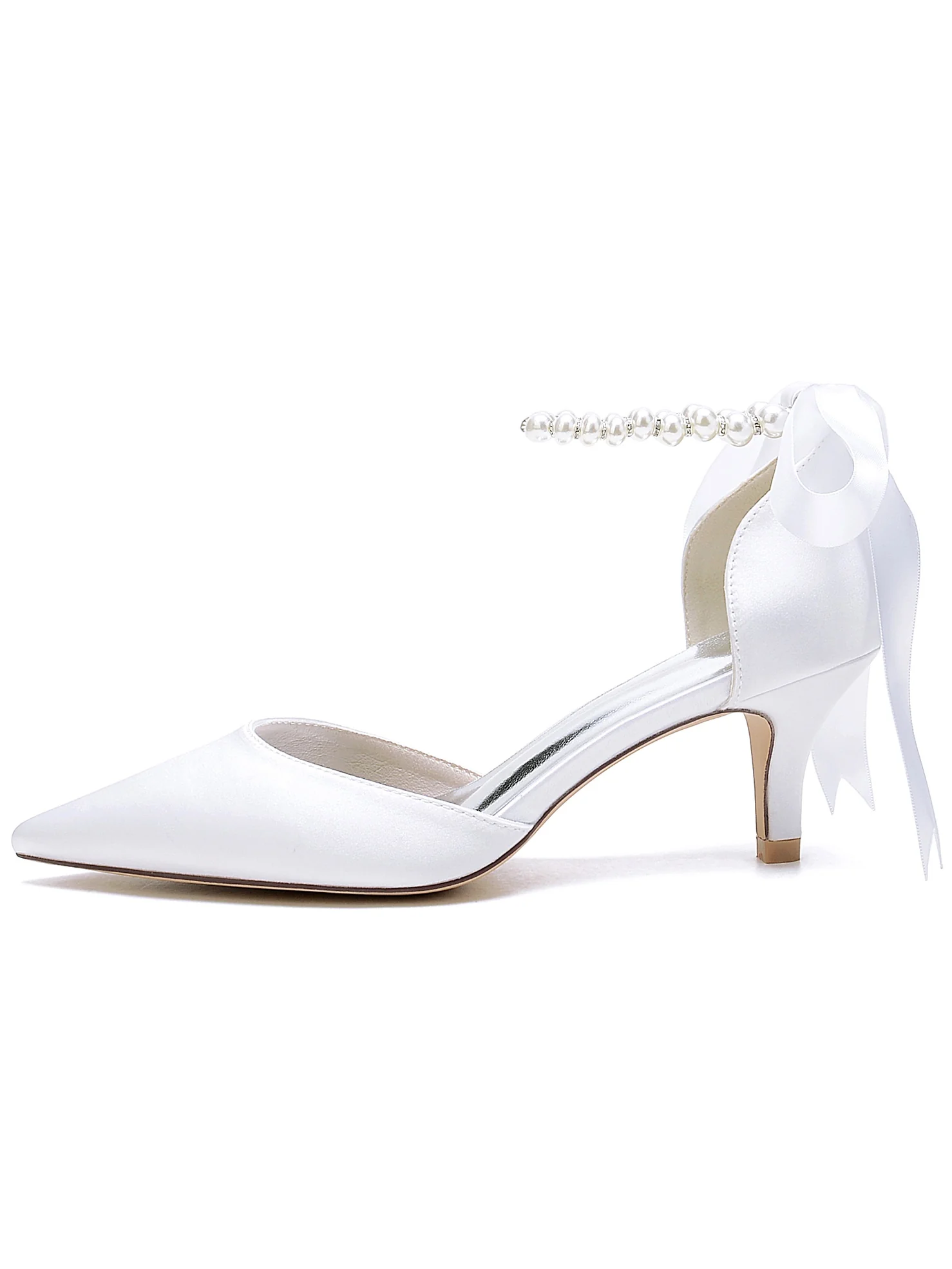 Women's Wedding Beadings Mid Heel Pointed Toe Bridal Shoes - Image 3