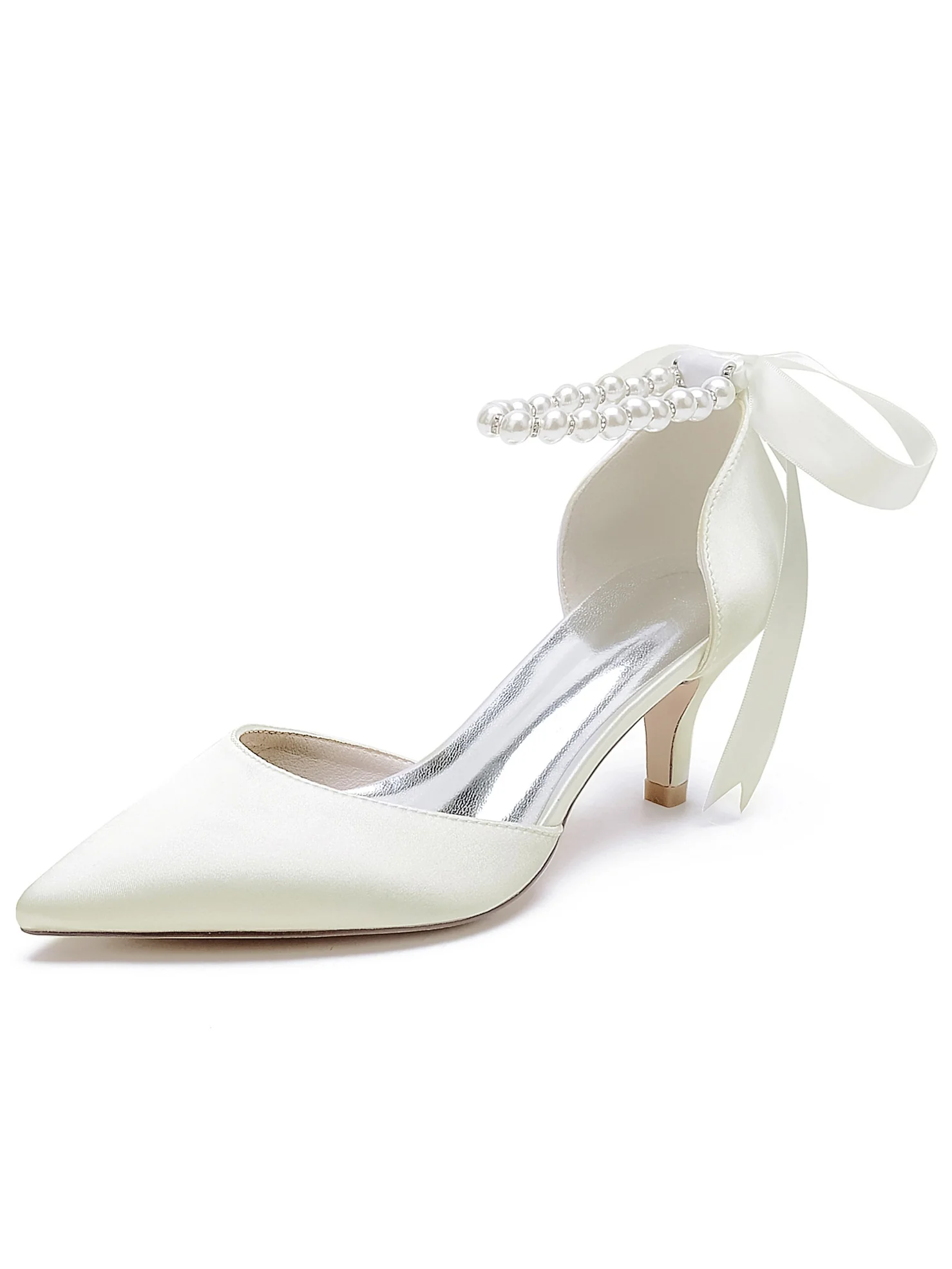 Women's Wedding Beadings Mid Heel Pointed Toe Bridal Shoes - Image 7