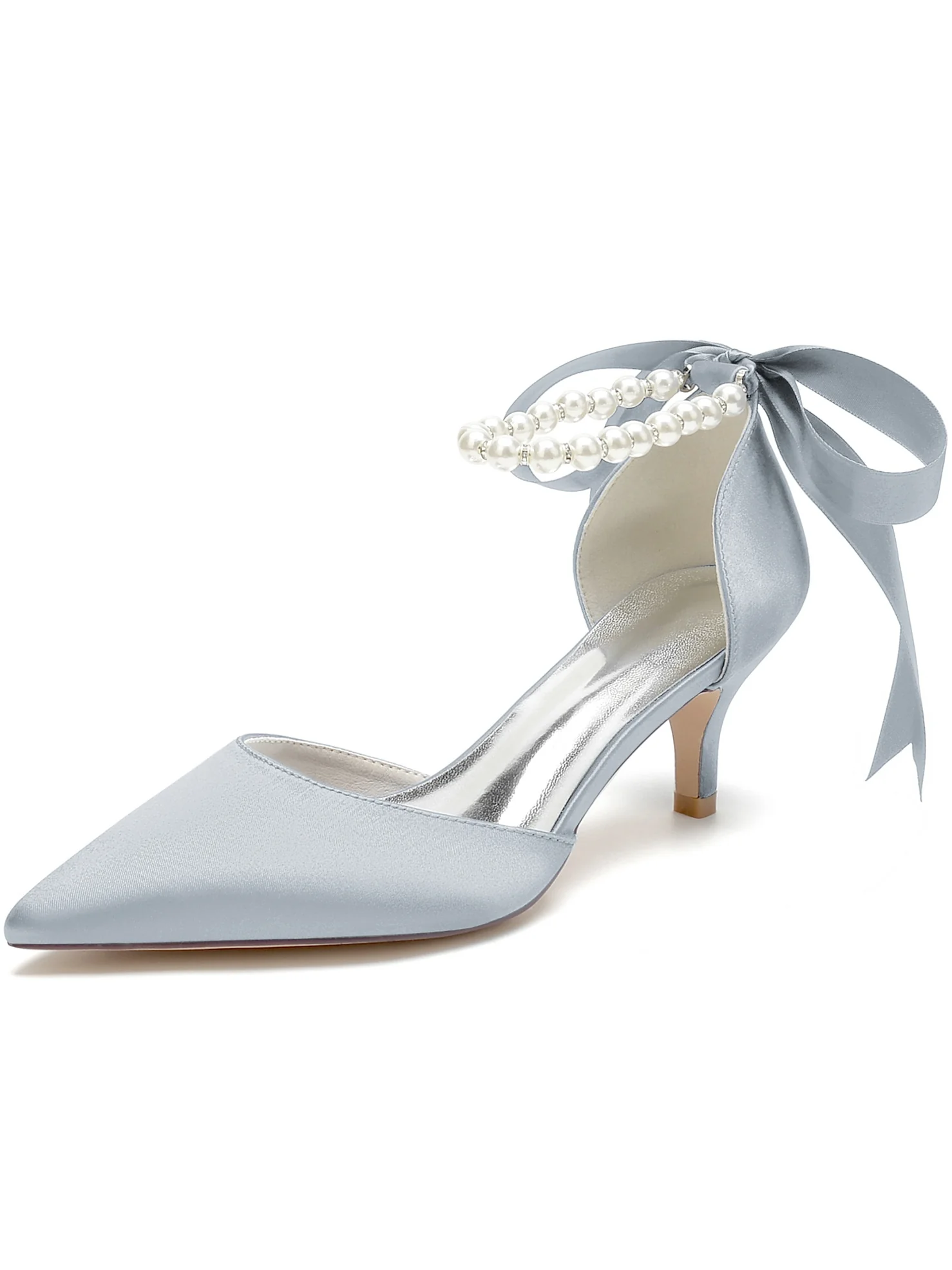 Women's Wedding Beadings Mid Heel Pointed Toe Bridal Shoes - Image 9