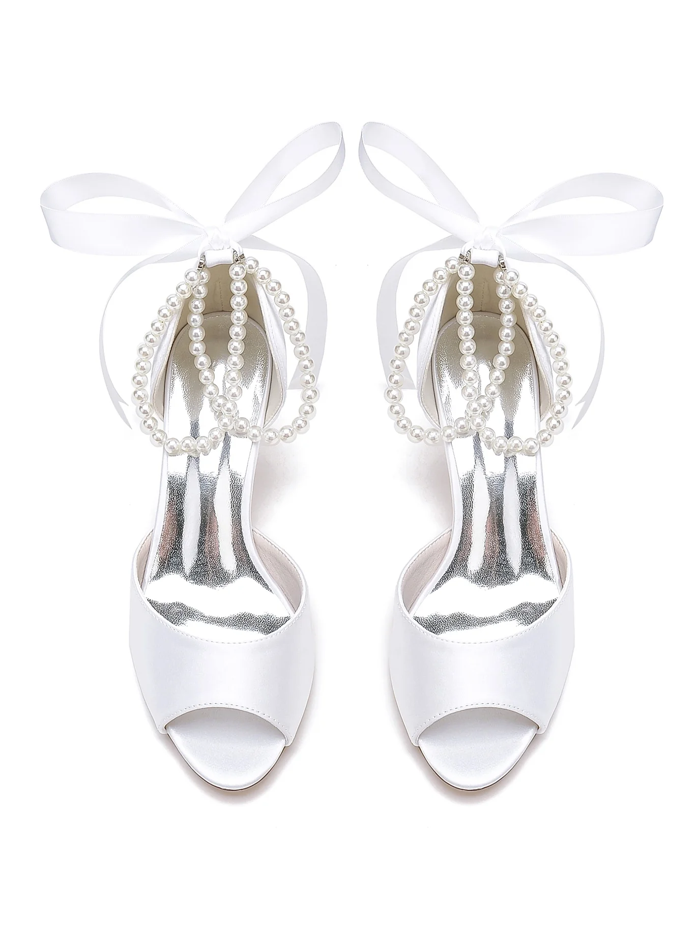 Women's Wedding Bowknot Stiletto Heel Open Toe Bridal Shoes - Image 4