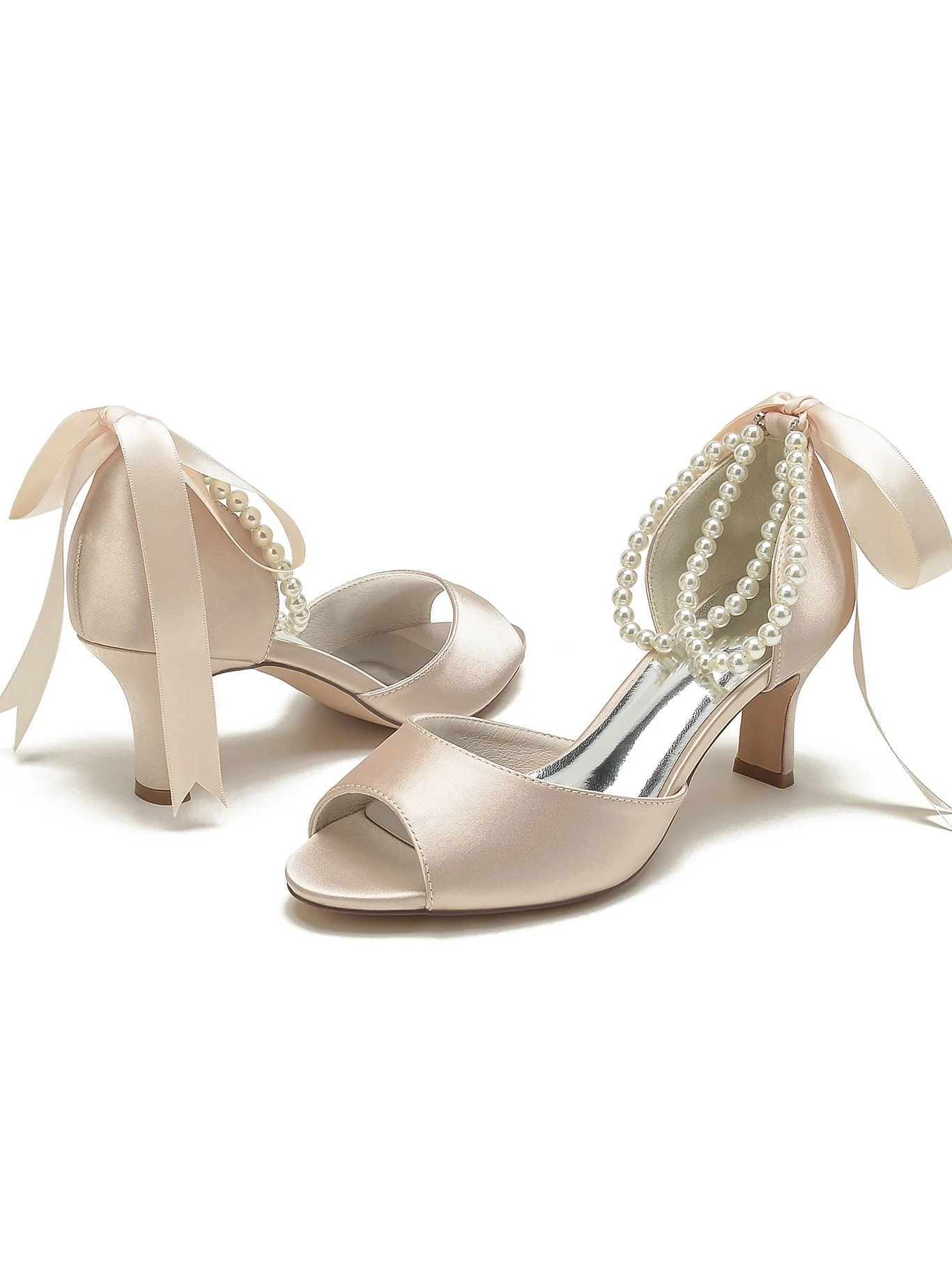 Women's Wedding Bowknot Stiletto Heel Open Toe Bridal Shoes - Image 6